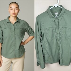 REI Co-Op Green UPF 35 Sahara Convertible Button-Up Long-Sleeve Shirt - Women's